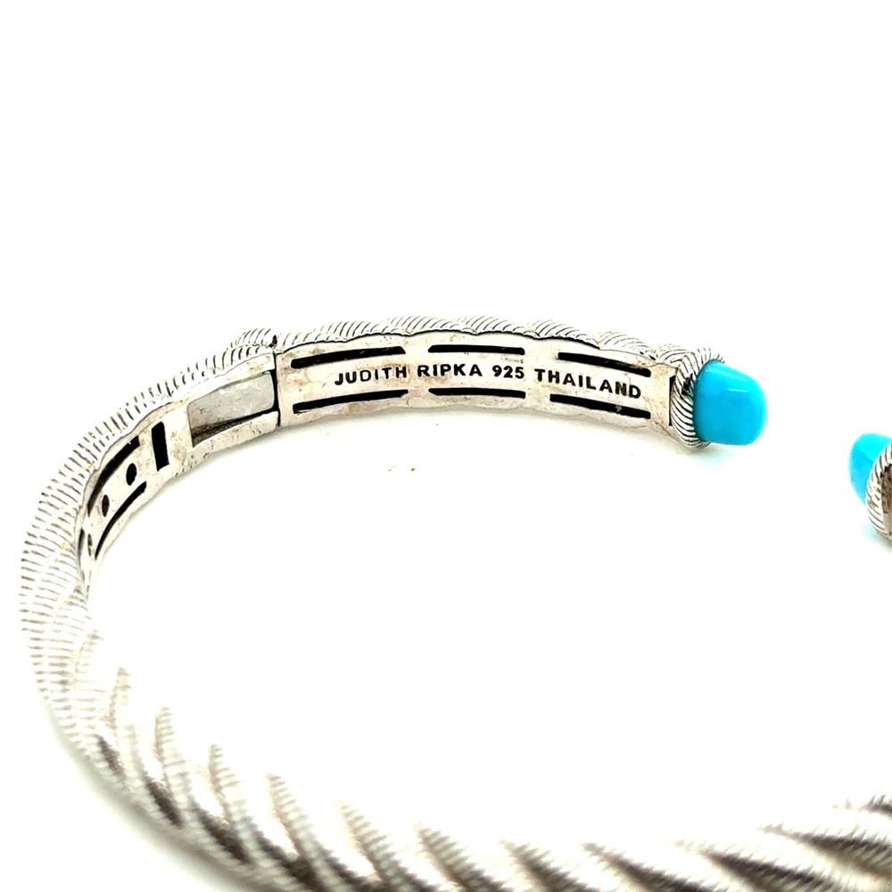 Judith Ripka 925 Sterling Silver Turquoise Twisted Cable Cuff Bracelet Bangle - Picture 8 of 11
